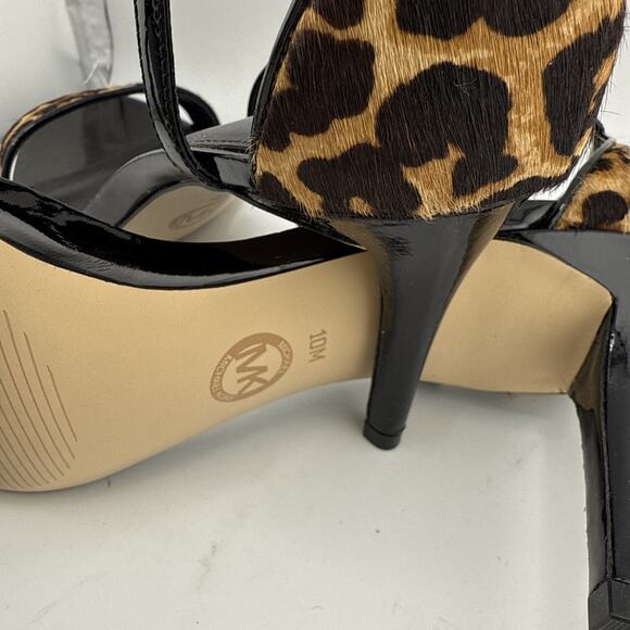 Michael Kors Womens Simone Open Toe Black Patent Animal Print Size 10M NWB - Picture 13 of 16